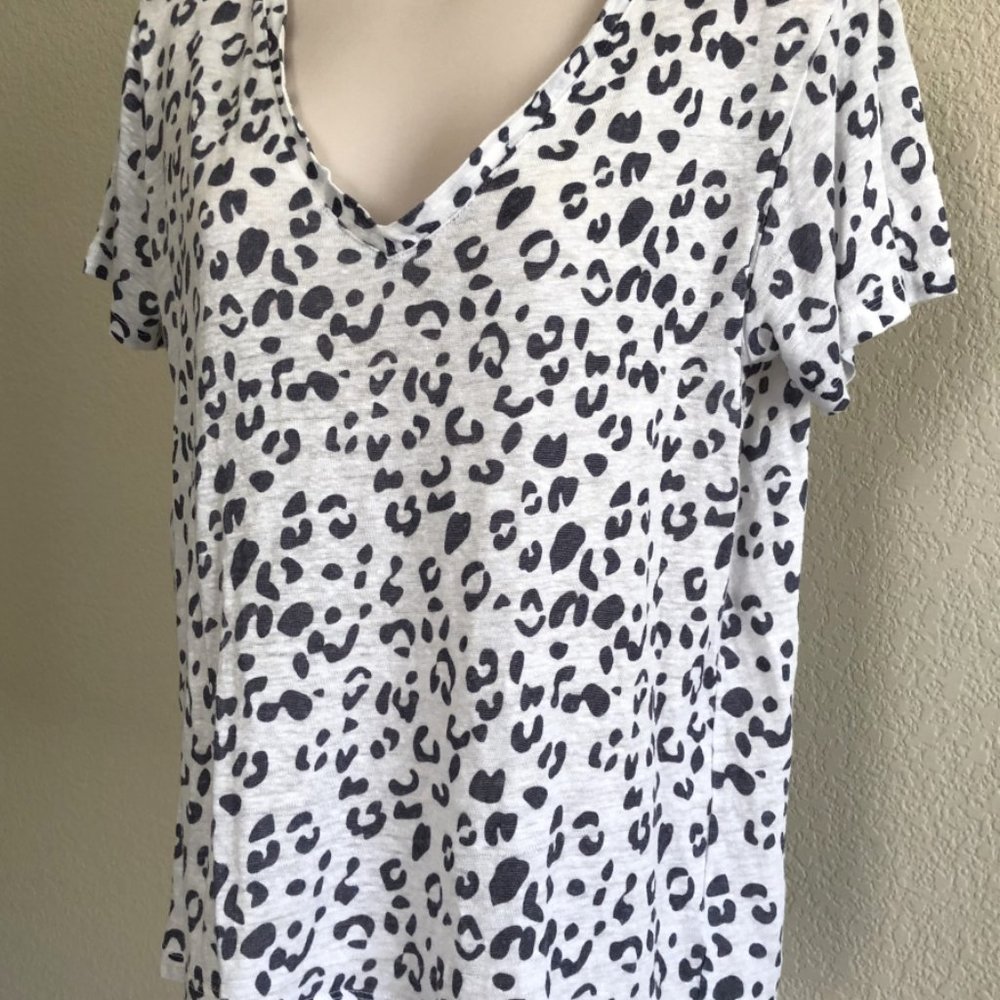 Rails Small White Leopard Print Linen Tee - image 2
